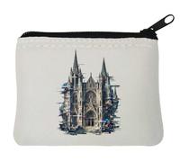 Digital Glitch Gothic Cathedral Neoprene Coin Purse Pouch 10x11cm White