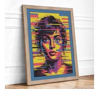 Digital Glitch Portrait Framed Wall Art Print A2 Oak