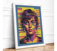 Digital Glitch Portrait Framed Wall Art Print A4 White