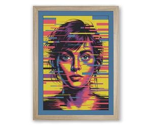 Digital Glitch Portrait Modern Framed Wall Art Print A3 (42×29.7cm) Oak, Wall Decor for Living Room, Bedroom, Office & Home, Ready to Hang, Art Gift