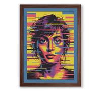 Digital Glitch Portrait Modern Framed Wall Art Print A4 (29.7×21cm) Walnut, Wall Decor for Living Room, Bedroom, Office & Home, Ready to Hang, Art Gift