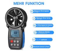 Digital Handheld Anemometer with Bluetooth & Temp Sensor - 30m/s Max Wind Speed