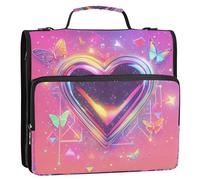 Digital Heart Peach Design 3 Rings School Zipper Binder with Shoulder Strap Easy to Carry Document Organizer Bag for Middle School
