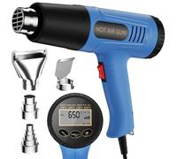 Digital Heat Gun 1600W, LCD Display, Adjustable Temperature 100-650°C | 1600W digital heat gun with LCD display, 100-650℃ adjustable temperature, 6 modes, overload protection and 4 nozzles.