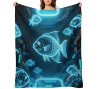 Digital Holographic Fish Flannel Throw Blanket Super Soft Lightweight Throw Blanket Fuzzy Comfy Flannel Blankets Warm Plush Throw Blankets for Couch Sofa Bed 40"x50"