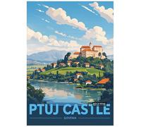 Digital Illustration Of Ptuj Castle In Scenic Slovenia - Retro Europe Travel Poster A4 Size Vintage Wall Art Print of Famous European Destinations Ideal for Home or Office Decor