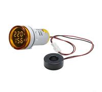 Digital Indicator for AC Power Systems, 22mm Round Mounting Size, 20-380V Voltage Monitoring, 0-100A Current Monitoring, Clear LED Numerals (yellow)