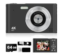 Digital Kids Camera 1080P Vlog Camera with 64GB, Lanyard, 16X Zoom Anti Shake, Card Reader 44MP Compact Portable Point Shoot Digicam for Kid Teen Girl Boy Christmas Halloween Thanksgiving(Black)