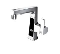 Digital Kitchen Faucet with Temperature Sensor Brass Mixer Tap for Hot & Cold Water Swivel Spout Sink Tap Grifo Fregadero para Cocina (Silver Finish)