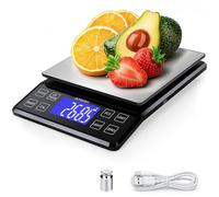 Digital Kitchen Scale 5kg 0.1g High Precision, Multifunctional Food Scale with PCS Counting, Hold & Tare, USB Rechargeable, 6.3x6.3 Inch Large Platform, Stainless Steel, for Cooking Baking Meal Prep