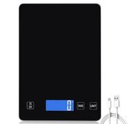 Digital Kitchen Scales, 15 kg/1 g, USB Rechargeable Digital Kitchen Scales with LED Display and Tare Function, Food Scales with Tempered Glass Base for Baking and Cooking, Measuring