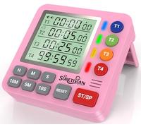 Digital Kitchen Timer for Cooking - 4 Channel Count Up Countdown Timer with Loud Alarm and Silent Mode, Large Display, Magnetic Back, Auto Memory for Classroom Study Gym, Battery Included (Pink)