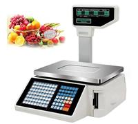 Digital Label Printing Scales, 60lbs Capacity Barcode Weighing Scale with Label and Receipt Printer, Commercial Scale with Pole Display and Scanner