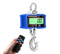 Digital LCD 2000kg Crane Scale with Remote Control - Industrial Hanging Weight Meter with 3 Unit Conversion - Aluminum Housing and Stainless Steel Hook for Manufacturing and (Blue)