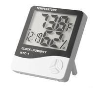 Digital LCD Hygrometer with Temperature and Humidity Meter, Indoor Room Thermometer with Alarm Clock Function, Compatible with HTC-1, 3.96" x 3.66" x 0.90", ABS Material, 1 x AAA Powered