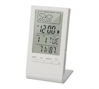 Digital LCD Thermometer Hygrometer With Temperature & Humidity Monitor, Clock, Date & Weather Forecast For Indoor Room Office(White)