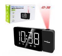GreenBlue GB172 Digital Alarm Clock Radio with Time Projector, Large LED Display, FM Radio, USB Powered, Snooze, 12/24 Hour, Black