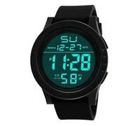 Digital LED Screen Sports Watch Men's, Large Face Military Stopwatch Date Wristwatch, Precise Quartz Movement, Quality PC Case High, Silicone Strap Black