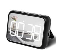Digital LED Timer Stopwatch with Mirror Screen, Visual Count Down & up Timers for Kitchen Cooking, Magnetic Suction/Wall Hanging/Stand on Table, Easy for Kids, Night Light, Loud or Silent (Black)
