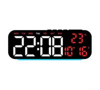 Digital LED Wall Clock with Alarm, Showing Time, Date, Day of Week and Temperature, Four Brightness Levels, Ambient Light with Seven Color Transitions, Suitable for Gym and Office (C)