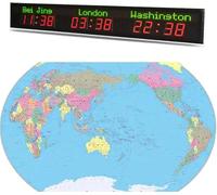 Digital LED World Clock, 3/4/5/6 Time Zone Wall Mounted with 5-Level Brightness
