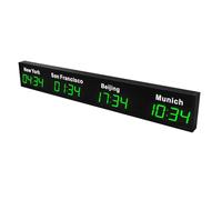 Digital LED World Clock, 3/4/5 Cities Multiple Time Zones Clock with HD Display, Customizable Cities, Large Wall Mounted Electronic Clocks for Hotels Multinational Enterprises(Green,4)