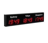 Digital LED World Clock, 3/4/5 Cities Multiple Time Zones Clock with HD Display, Customizable Cities, Large Wall Mounted Electronic Clocks for Hotels Multinational Enterprises(Red,3)