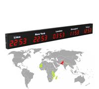 Digital Led World Clock, 3/4/5 Cities Time Zone Wall Mounted City Time Zone World Clock for Hotel, Multinational Enterprises,Red-5City