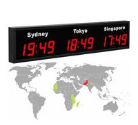 Digital Led World Clock, 3/4/5 Cities Time Zone Wall Mounted City Time Zone World Clock for Hotel, Multinational Enterprises,Red-3City