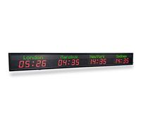 Digital LED World Clock, 4 Time Zone Wall Mounted Display, Daylight Saving Time, NTP Synchronization, Ideal for Hotels and Offices