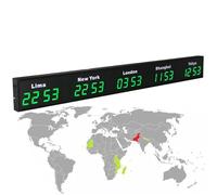 Digital LED World Clock, 5 Cities Time Zone Display for Hotels and Offices, Wall Mounted Multi-City Time Zone Monitor, Ideal for Multinational Enterprises