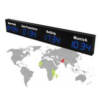Digital LED World Clock, 5 Cities Time Zone Display for Hotels and Offices, Wall Mounted Multi-City Time Zone Monitor, Ideal for Multinational Enterprises