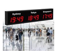 Digital LED World Clock - Displays 3 to 5 City Time Zones Simultaneously, Perfect for Home Office, Hotel Lobby, and Airport Terminal