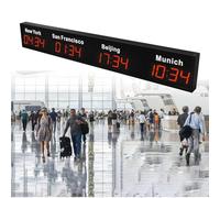 Digital LED World Clock - Displays 3 to 5 City Time Zones Simultaneously, Perfect for Home Office, Hotel Lobby, and Airport Terminal