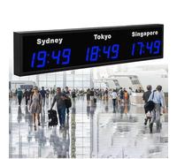Digital LED World Clock - Displays 3 to 5 City Time Zones Simultaneously, Perfect for Home Office, Hotel Lobby, and Airport Terminal