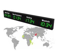 Digital LED World Clock for 3/4/5 Time Zones - Wall Mounted Time Zone Clock for Hotels and Multinational Enterprises