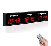 Digital LED World Clock for Multiple Time Zones, Wall Mounted Time Display for Airports, Hotels, Offices & Corporations, Ideal for International Use