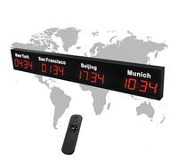 Digital LED World Clock, Large Wall Mounted Time Zone Clock with Remote Control, Customizable Cities, Aluminum Alloy for Office, Hotel
