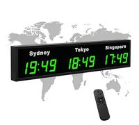 Digital LED World Clock, Large Wall Mounted Time Zone Clock with Remote Control, Customizable Cities, Aluminum Alloy for Office, Hotel