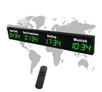Digital LED World Clock, Large Wall Mounted Time Zone Clock with Remote Control, Customizable Cities, Aluminum Alloy for Office, Hotel