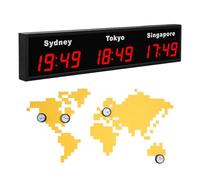 Digital LED World Clock - Multi Time Zone Clock with Customizable Cities, Aluminum Alloy Material, Wall Display for Office and Multinational Use