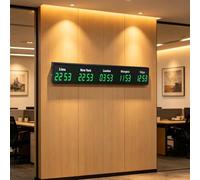 Digital LED World Clock, Multi Time Zone Wall Mounted Tracker for Offices, 3/4/5 Timezones, 12/24 Hour Format, Professional Timepiece, Aluminum Shell
