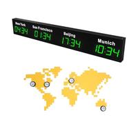 Digital LED World Clock, Multi Time Zones Display for Office with Customizable Cities, Aluminum Alloy Material