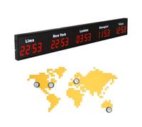 Digital LED World Clock, Multi Time Zones Display for Office with Customizable Cities, Aluminum Alloy Material