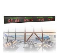 Digital LED World Clock, Multiple Time Zones for Hotels and Airports, 5 Levels Brightness, Displays Time for 4 Cities, Full Color Wall Clock