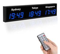 Digital LED World Clock - Multiple Time Zones Wall Mounted Clock for Airports, Hotels, Offices, and Multinational Corporations