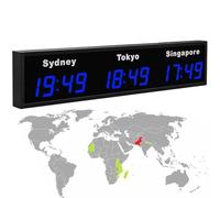 Digital LED World Clock - Time Zone Wall Mounted Clock for Hotels and Multinational Enterprises - Displays 3/4/5 Cities Time