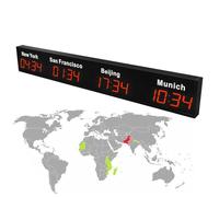Digital LED World Clock - Time Zone Wall Mounted Clock for Hotels and Multinational Enterprises - Displays 3/4/5 Cities Time