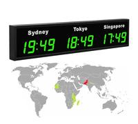 Digital LED World Clock - Wall Mounted Time Display for Multiple Time Zones - Ideal for Hotels and Multinational Offices
