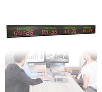Digital LED World Clock with 4 Time Zones, Wall Mounted, Adjustable Brightness for Hotels and Multinational Offices